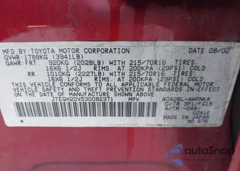 2003 Toyota Rav4 из США, поврежденный, VIN JTEGH20V530082371